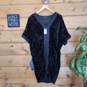 BCBGMAXAZRIA 💜 NWT Velvet Burnout V Neck Shift Dress Slip‎ Black Dolman NEW XXS